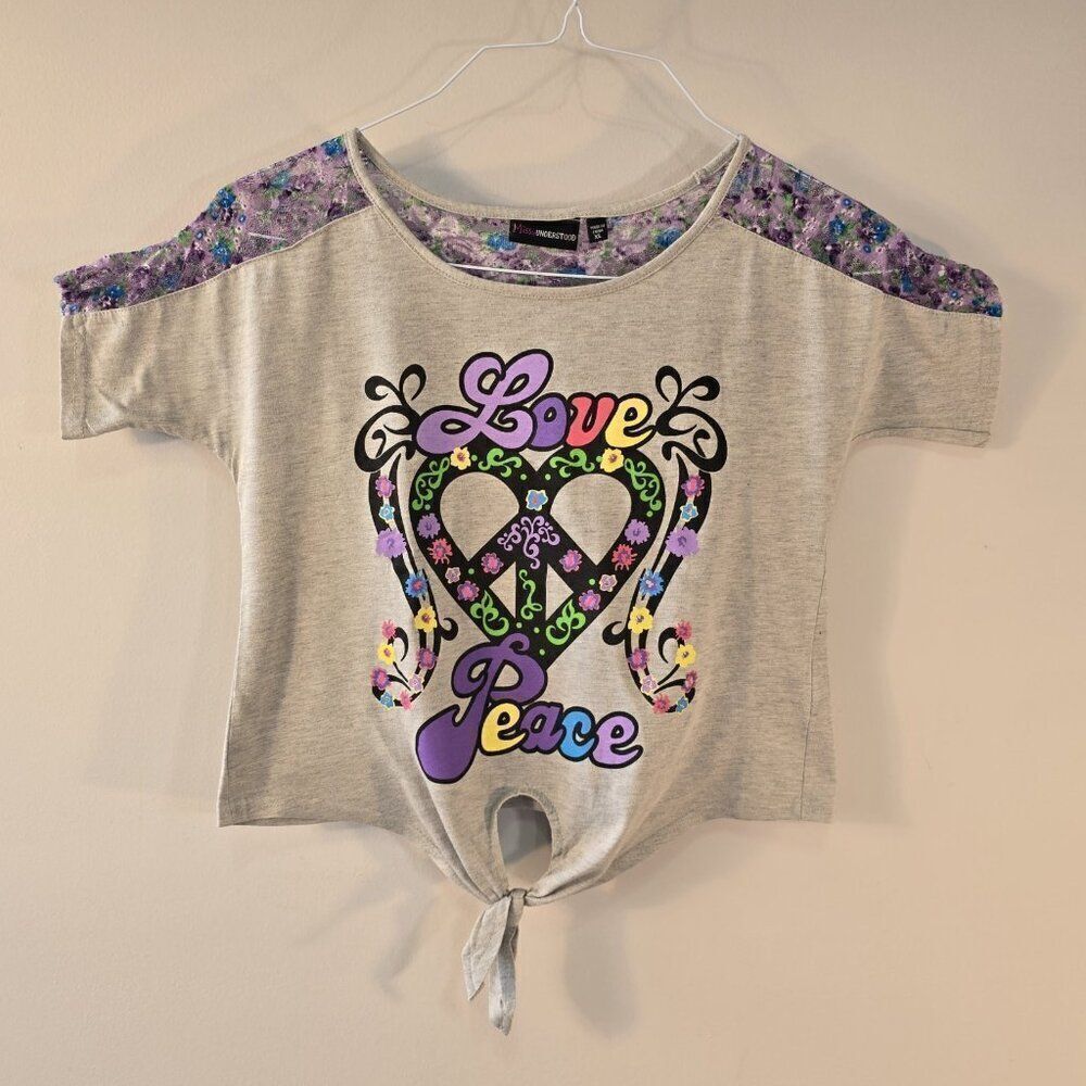 Miss Understood Love Peace Girls Top Shirt Size XL Knot Tie Vintage Y2K
